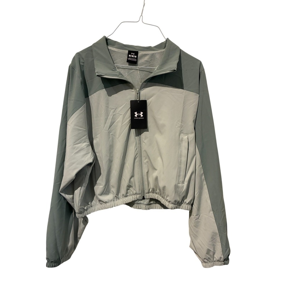 Under Armour Womens Rival Crop Jacket Loose Fit M Gray Teal Athleisure Zip Up